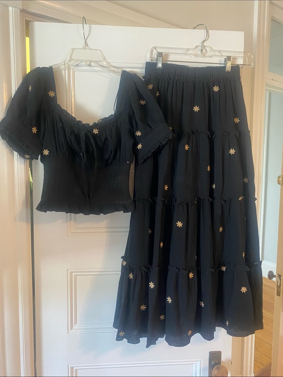 Carmel Dresses & Skirts - Black Tiered Maxi Skirt with Cream Floral Accents